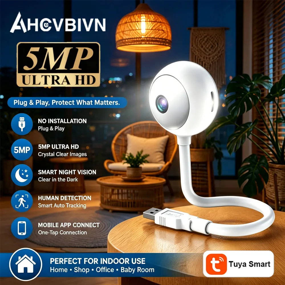 TUYA App Mini WLAN-Kamera USB-Webcam HD Heimsicherheitskamera IP-Netzwerkkamera mit Personenerkennung, 2-Wege-Audio, Baby- und Haustierüberwachung