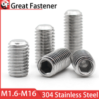 10pcs 304 Stainless Steel DIN916 Hex Socket Set Screw Cup Point M2 M3 M4 M5 M6 M8 M10 M12-M16 Headless Hexagon Socket Grub Screw
