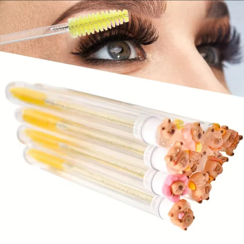 10pcs per pack Eyelash Extension Brushes -Cute Kapibara Design Oval Shape-Reusable Nylon Bristle Heads with ABS Plastic Handles