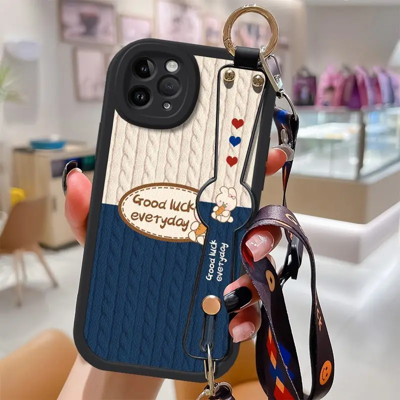 

For iphone15ProMax phone case iphone13 with lashcord iphone14pro Bear wristband iphone11 Fashion stand iphone12 soft case