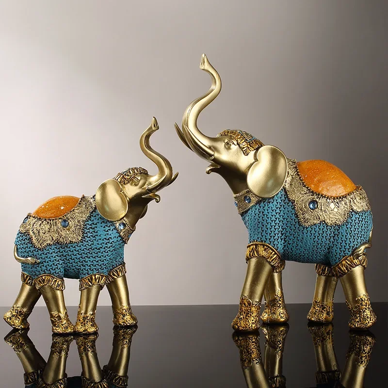 

Resin Crafts Artificial Animal Sculpture Golden Elephants Mother and Child Decorative Figurines Home Decoration Accessories