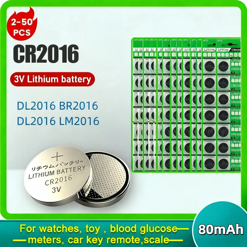

Coin Battery CR2016 3V Lithium Button Cell 2-50PCS For Car Key Fob Remote Watch Scale Glucose Meter Power BR2016 DL2016 Battery