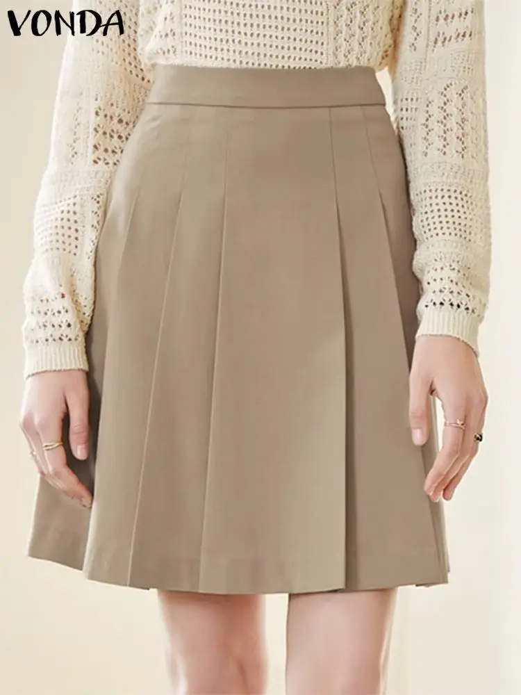 

VONDA 2023 Summer Pleated Skirt Fashion High Waist Solid Color Mini Skirts Women Loose Casual Party Short Bottoms Streetwear