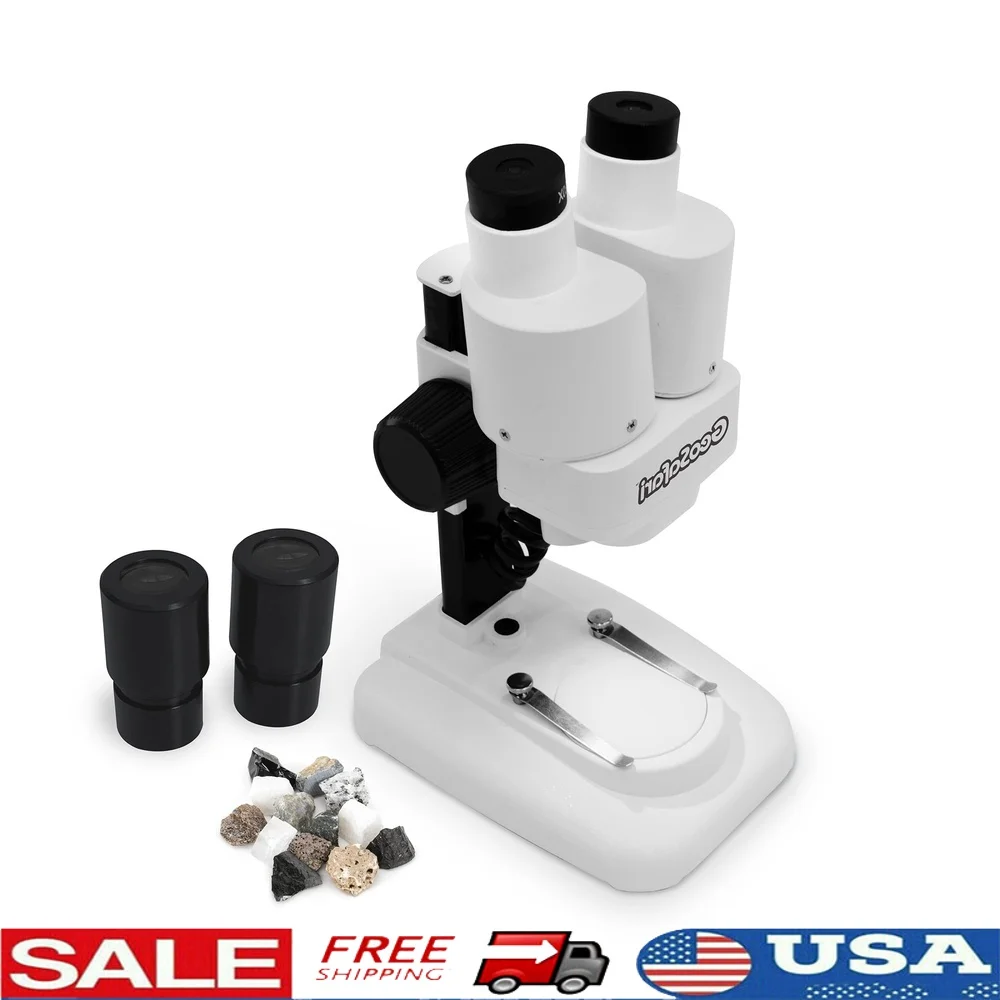 

Kids Stereo Microscope GeoSafari Dual Eyepiece 20x Magnification Includes 12 Rock Samples STEM Learning Portable Exploration