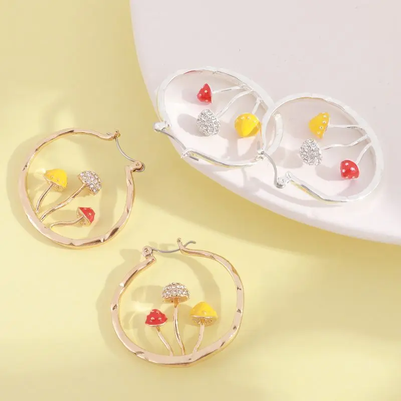 Makersland Cute Earring For Women Trendy Mushroom Hoops Gold-color Sweet Luxury Earrings Fashion Designer Jewellery Wholesale