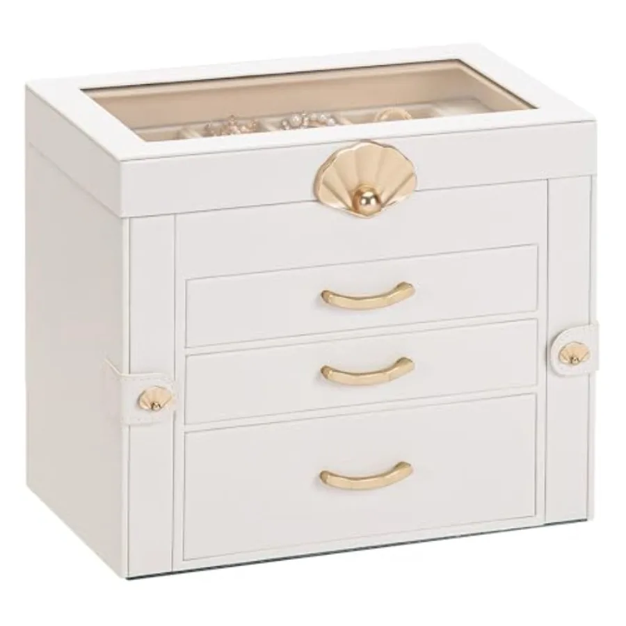 

Jewelry Box with 3 Drawers: Display Organizer for Earrings Necklaces - Gift for Girls Women White