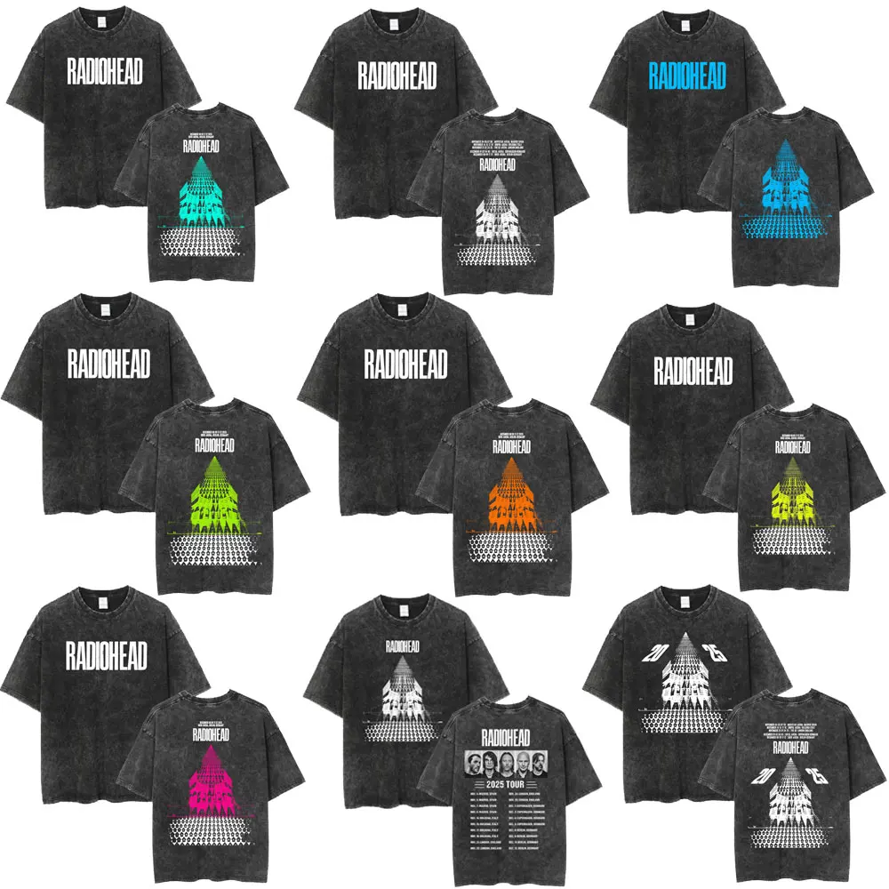 

Rock Band Radiohead Return To The Road Европейский тур Винтажные потертые футболки Мужские и женские модные хлопковые повседневные футболки в стиле хип-хоп