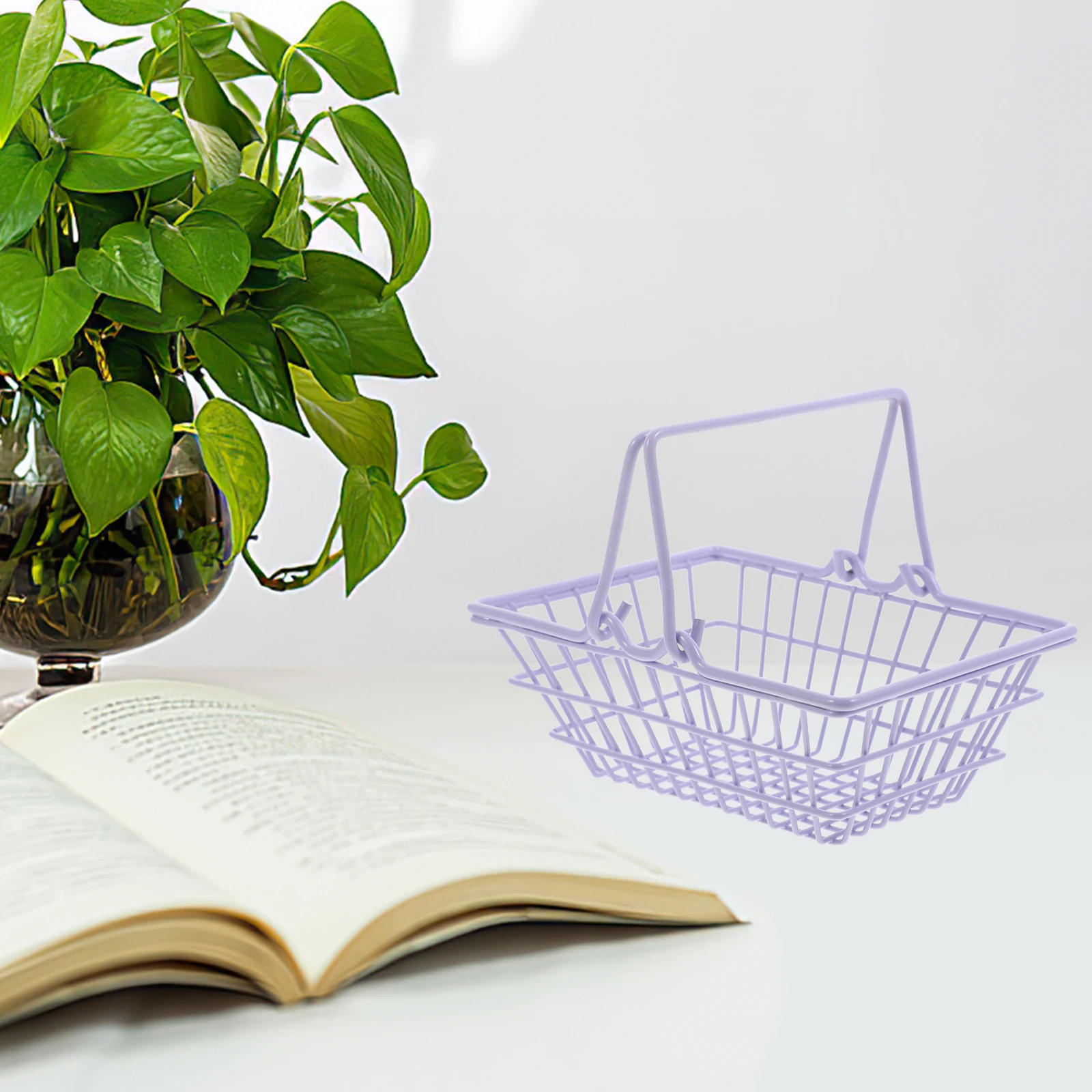

1pc Mini Shopping Basket Lightweight Metal Storage Organizer Portable Handle Kitchen Bathroom Office Toy Grocery Daily