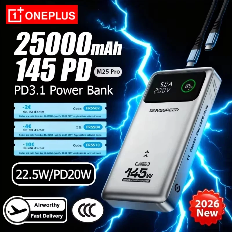 Oneplus M25Pro 145W Power Bank 25000mAh Type C Super Fast Charging Portable External Battery PowerBank For iPhone MacBook Laptop