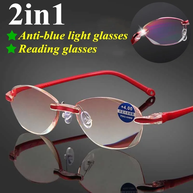 Schneiden Lesebrille Presbyopie Rahmen Frauen Männer Oval Randlose Ultraleicht Anti Blau Licht Computer Brillen +1 +1.5 +2 +2,5 – Detail 12