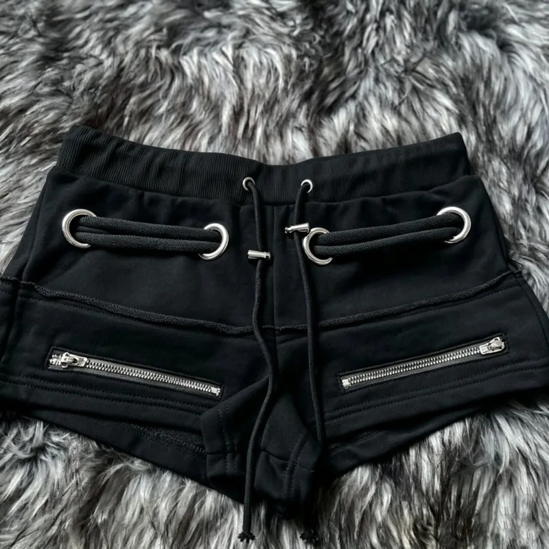 

Y2k Sexy Hot Girl Shorts Women's Zipper Solid Color Spring and Summer Slim Fashion Drawstring Retro Personalized Casual Shorts
