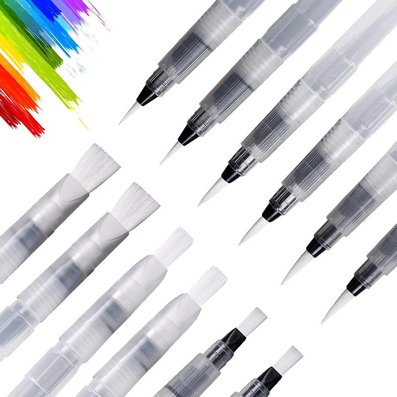 6/7/9/12Pcs Water Brush Pens Set Broad & Detailed Tiny Tip Nylon Refillable Water Brush Pens for Coloring Art Painting