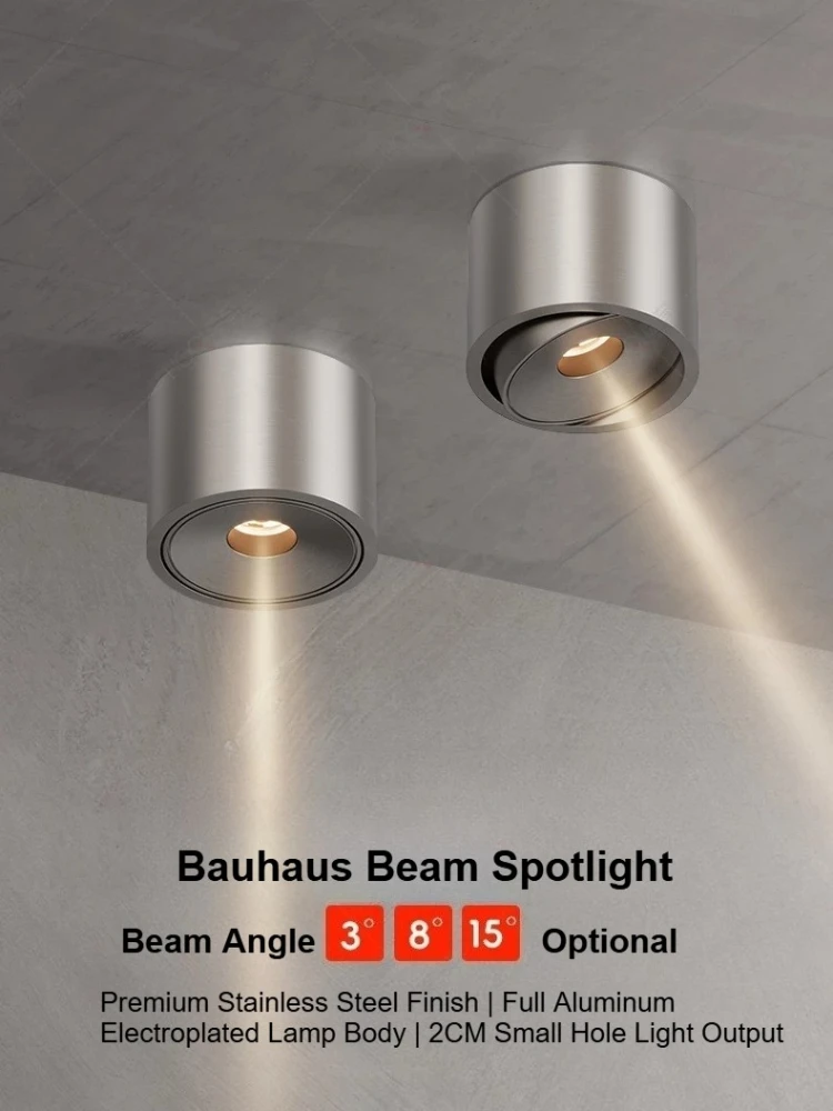

Bauhaus small beam Angle spotlight ultra-thin silver aluminum ceiling light 3°8°15° adjustable angle restaurant atmosphere light