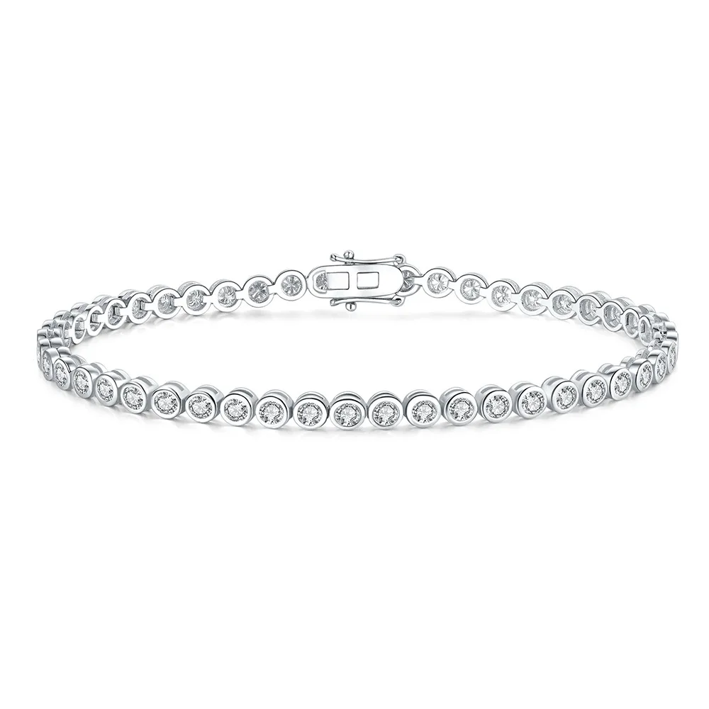 

EUREKA 3 мм D Цвет VVS1 Тонкая цепочка с муассанитом Clarity Теннисный однотонный браслет из стерлингового серебра 925 пробы для женщин