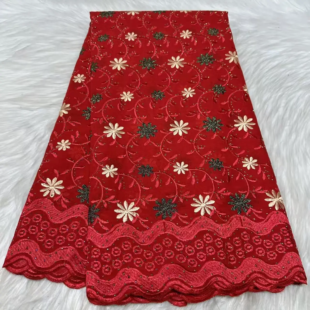 

New Design Cotton African Lace Fabric With Stones 2026 High Quality French Swiss Voile Lace Fabric For Nigerian Dress KYC2607