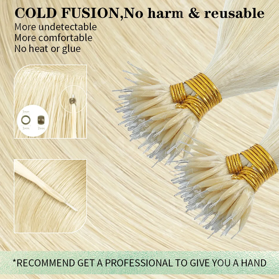 100Pcs & 50Pcs Straight Nano Ring Hair Extensions 32 Colors European Micro Beads Ring Human Hair Extensions 0.5g/0.8g/1g/Strand