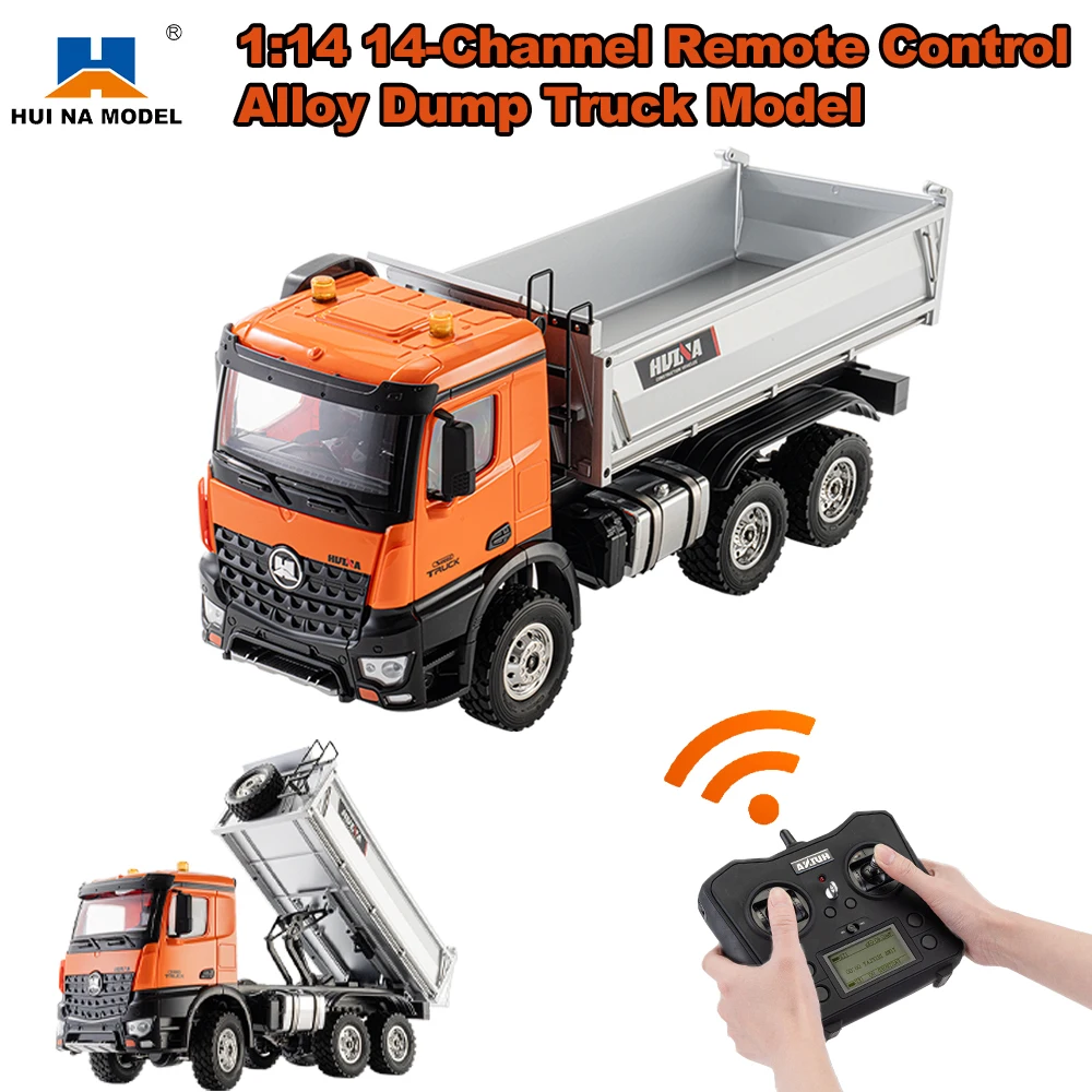 HUINA 1598 1/14 14CH Alloy RC Truck 6WD Remote Control Dump Truck RTR Electric Engineering Transport Vehicle Model Boys Gift