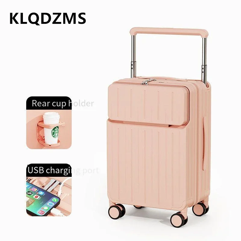 KLQDZMS Rolling Suitcase Front Opening PC Boarding Box 26 Inch Large Capacity Trolley Case 20"22"24 USB Charging Suitcase