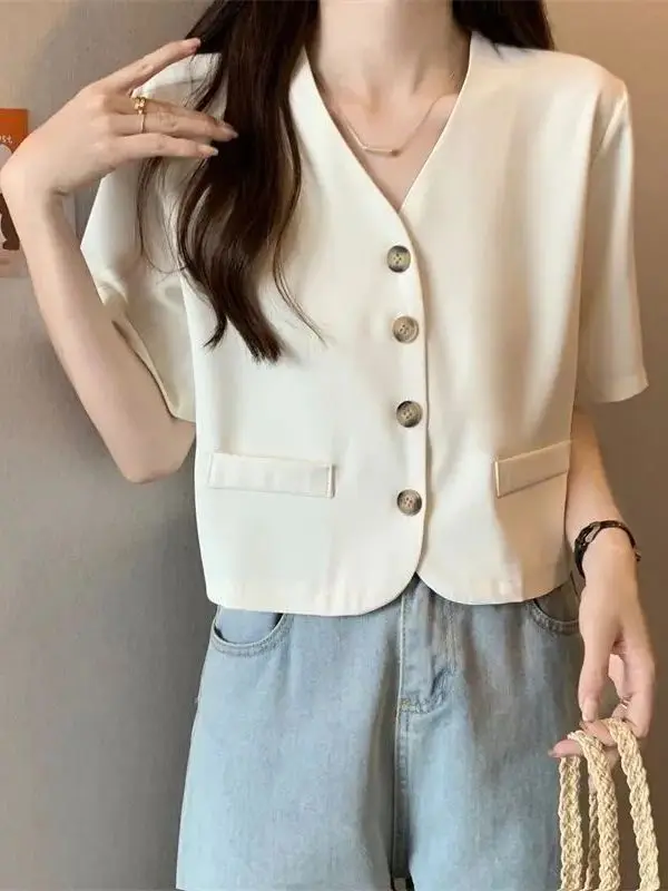 Coréen Sle ort Sve v-ne simple bouton Cardigan femmes irt été 2025 nouveau Faion coupe ajustée décontracté Busin porter