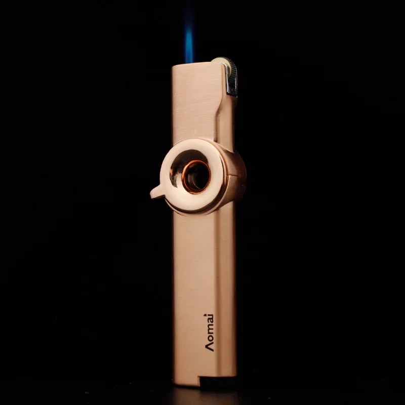 Small Portable Turbine Windproof Jet Blue Flame Butane Gas High Power Metal Lighter Outdoor Barbecue Kitchen Lighter Men\'s Gift