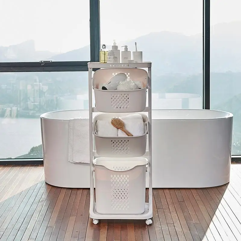 Home Multi-Functional Bathroom Plastic Storage Rack Dirty Laundry Basket Classification Moving Storage Basket Organizer