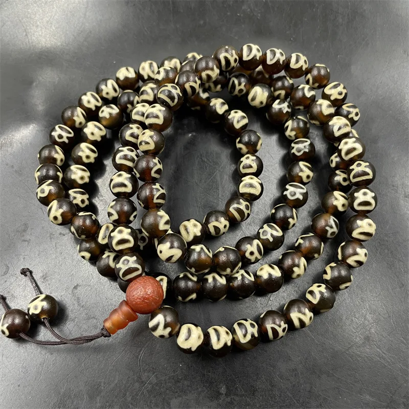 Matte Patina 8Mm 108 Wealth God Agate Buddha Beads Sweater Chain
