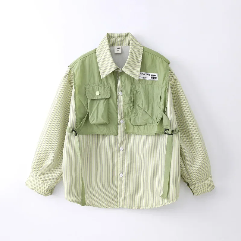 Kids Hip Hop Clothing Green Tops Streetwear Harajuku Jogger Tactical Cargo Pants for Girls Boys Dance Costume Clothes