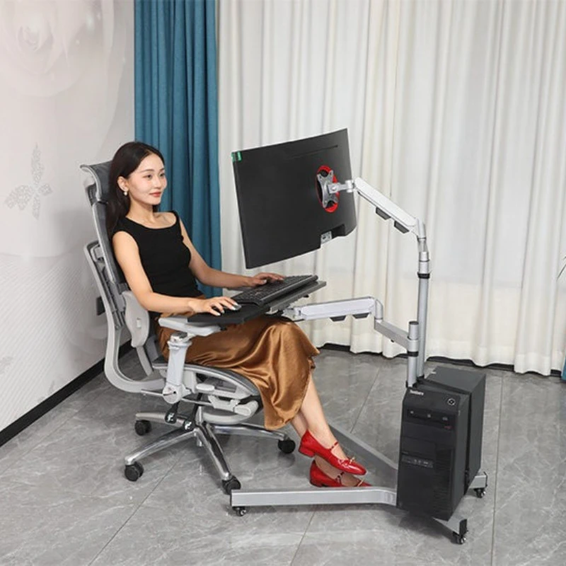 One-Click Lifting OK Tray Thickened Metal Computer Bracket Multi-Angle Bedside Desk Mute Caster Portable Household Lazy Table