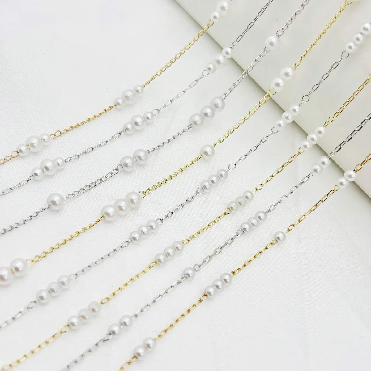 

10Yards Gold Silver Tone Link Chain Resin Imitation Pearl Beaded 3mm DIY Bracelet Earrings Handmade Tassel Crafts Accessories