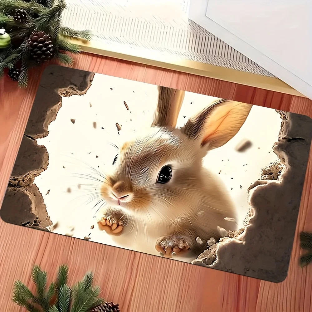 1pc Flannel Doormat, Outdoor Indoor Door Mat Souvenir and Holiday Gift, 1pc Rabbit Doormat - Flannel, Machine Washable and Durab