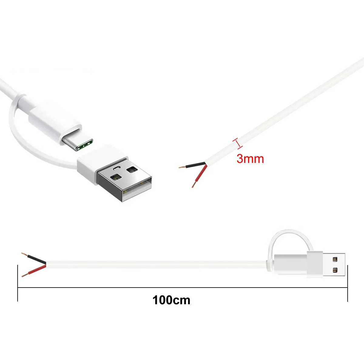USB Type-C To 2 Pin 2 Wire Jack Connector Cable Power Charge Extension Cable Adapter DIY Replace Cord USB C OTG Power cable 5V