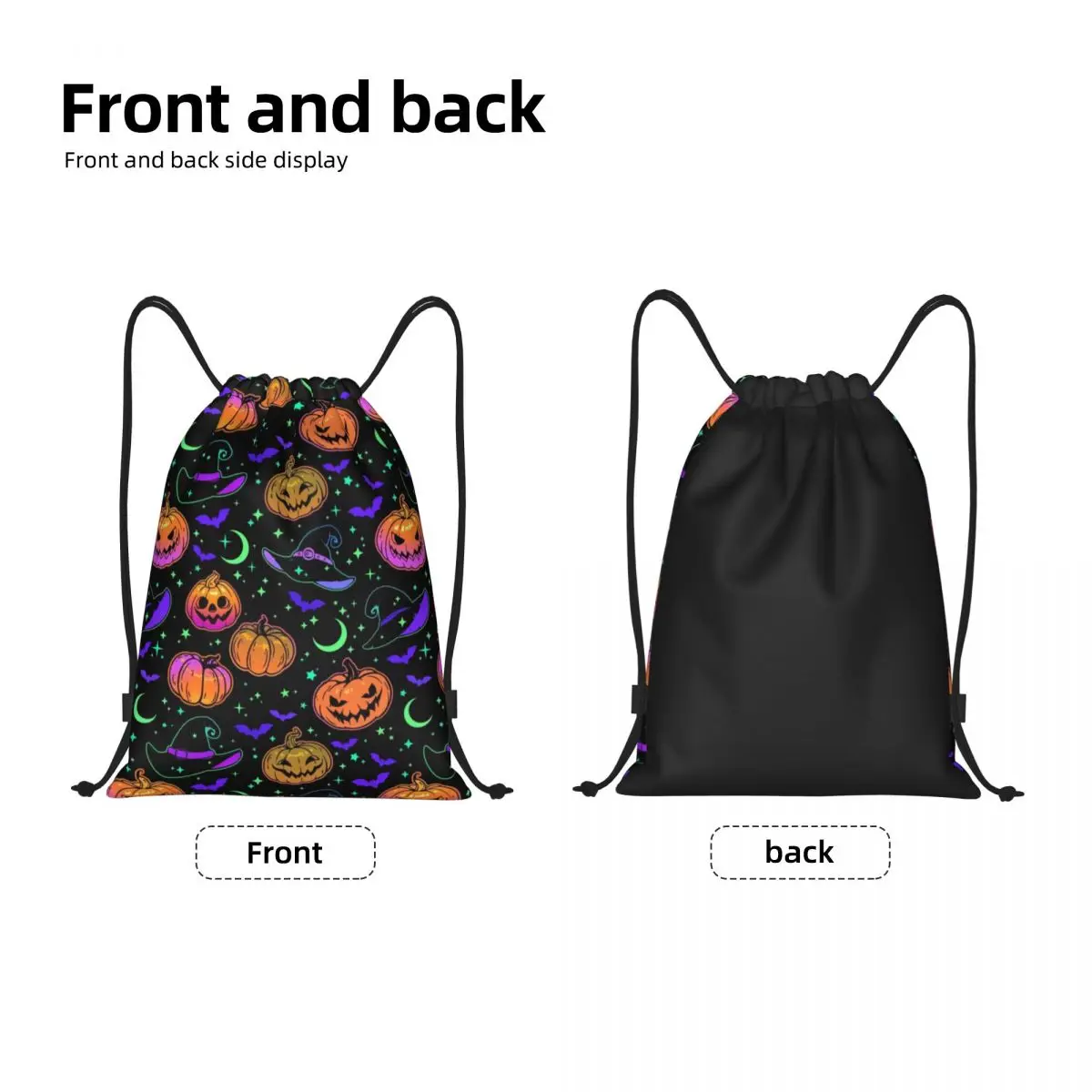 Custom Halloween Witch Pumpkin Bats Magic Mysterious Horror Drawstring Bags Men Foldable Sports Gym Sackpack Training Backpacks