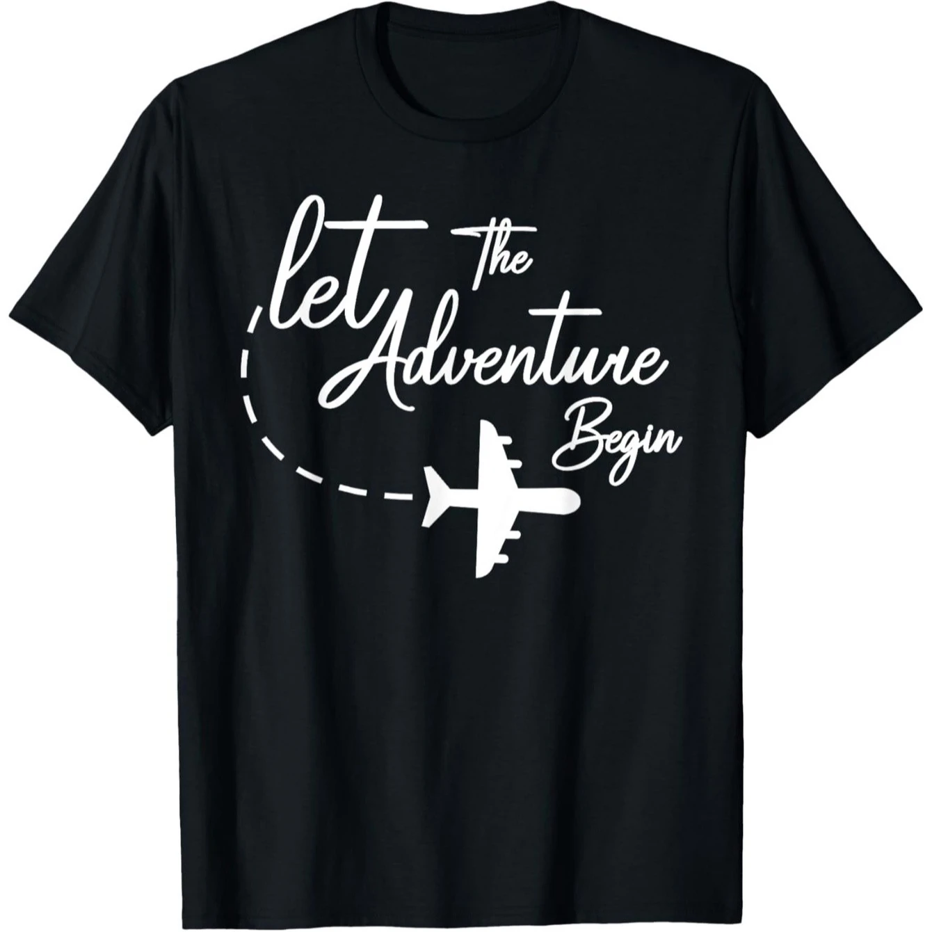 Let The Adventure Begin Airplane Graphic T-Shirt 100% Cotton O-Neck Short Sleeve Summer Casual Mens T-shirt Streetwear
