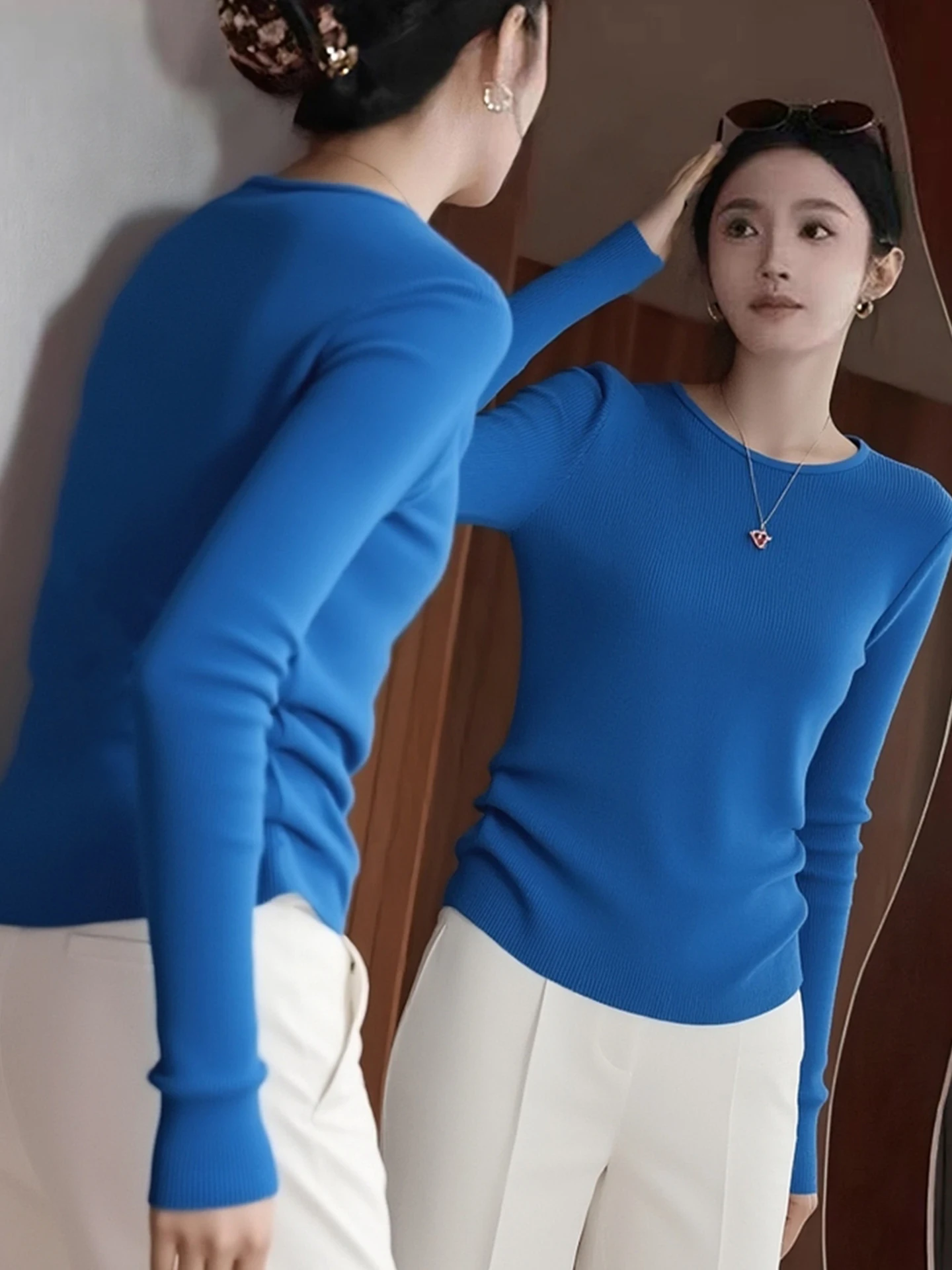 Ele Camere Long Sve round Ne Base irt Super Whitening Knitted Sweater Korean Sle Slim Fit Autumn Winter Faion