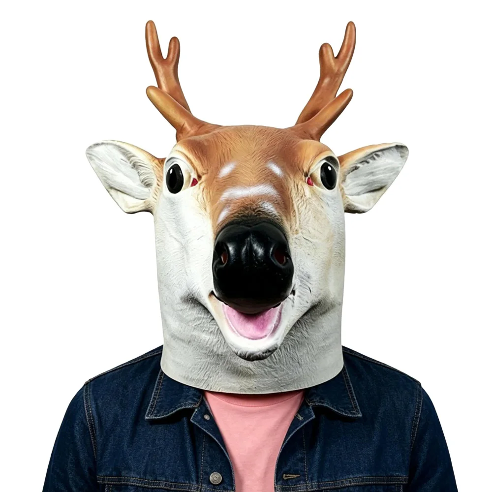 

Cute Sika Deer Mask Cosplay Funny Animal Giraffe Latex Helmet Masks Halloween Carnival Party Costumes Props