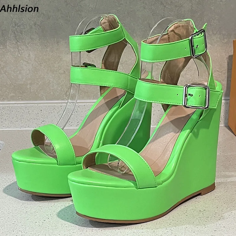 

Ahhlsion женские летние сандалии ручной работы с пряжкой, удобные туфли на танкетке с открытым носком, красивые желтые туфли для вечеринок, женские размеры США 5-20