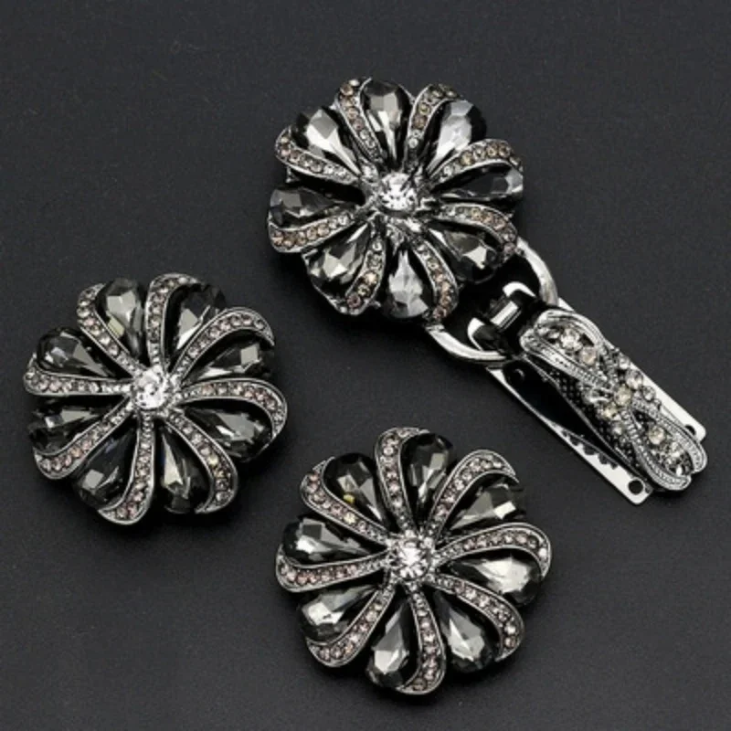 1 Set/lot New Fashion Metal Buttons Rhinestone Duckbill Buckle For Fur Coat Accessory