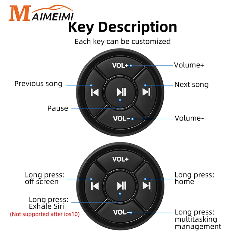 For Car Motorcycle Bike Steering Wheel Wireless Bluetooth-compatible Media Button Remote Controller 5 Keys Car DVD Music Player
