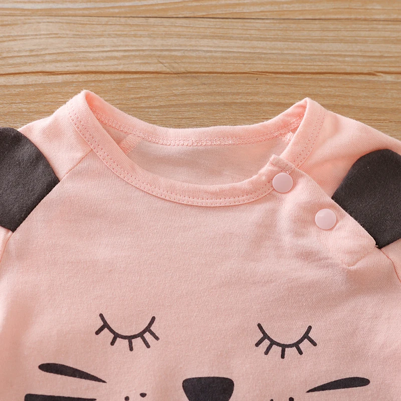 0-18 Baby Jumpsuit Cute Cartoon Cat Printed Cotton Casual And Comfortable Soft Boy And Girl Summer Short Sleeved Newborn Clothes