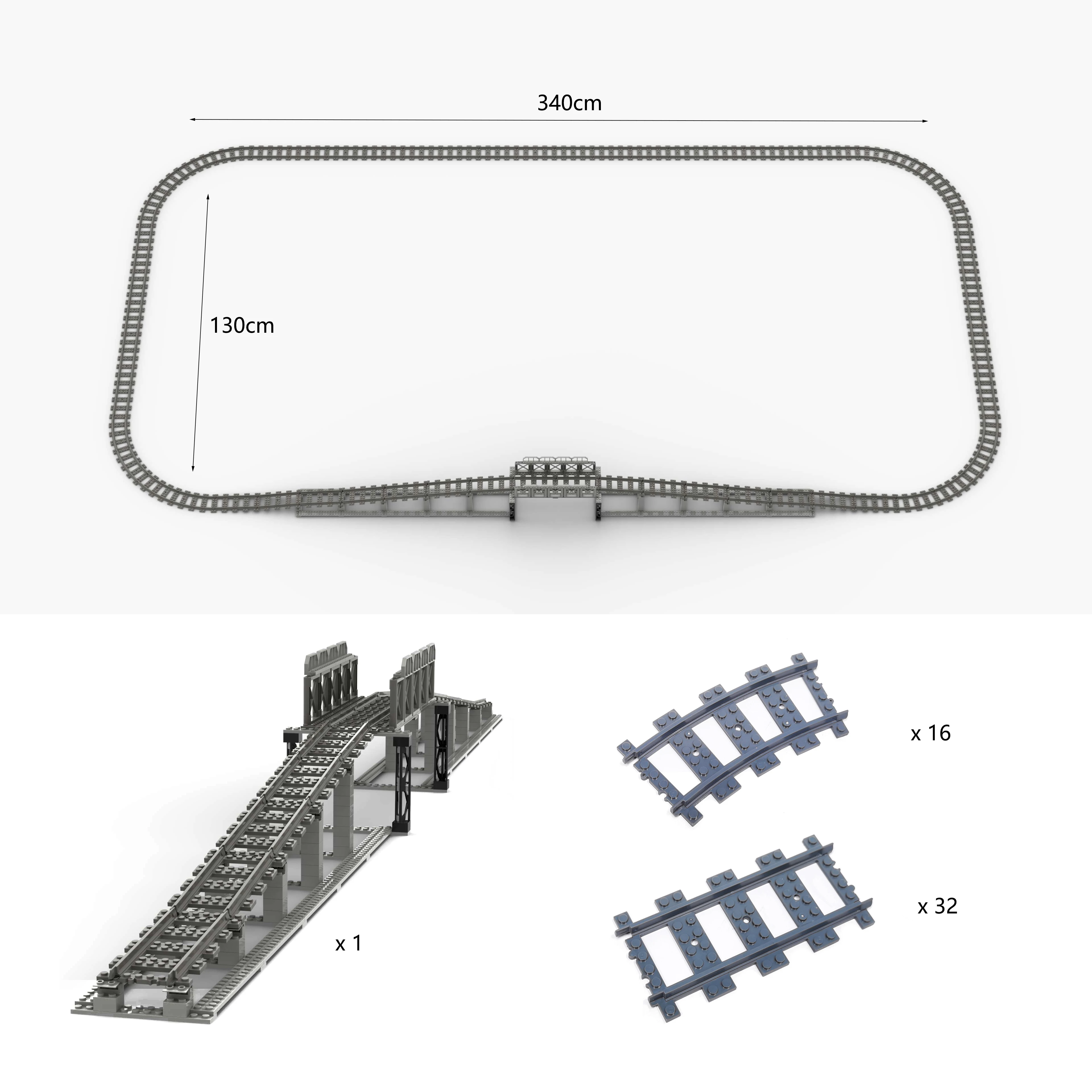 MOC Train Railway Track Bridge Building Model Bricks Blocks Scene NEW City Railroad Tech Parts DIY Track Slope Toys for Children