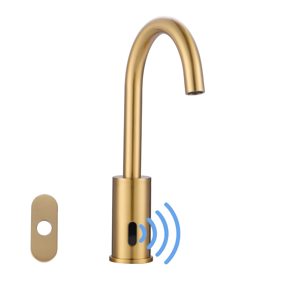 

Motion Sensor TapAutomatic Touchless Bathroom Sink Faucet With Deck Plate, Hands Free Infrared Sensor Basin Faucet, Gold Sensor