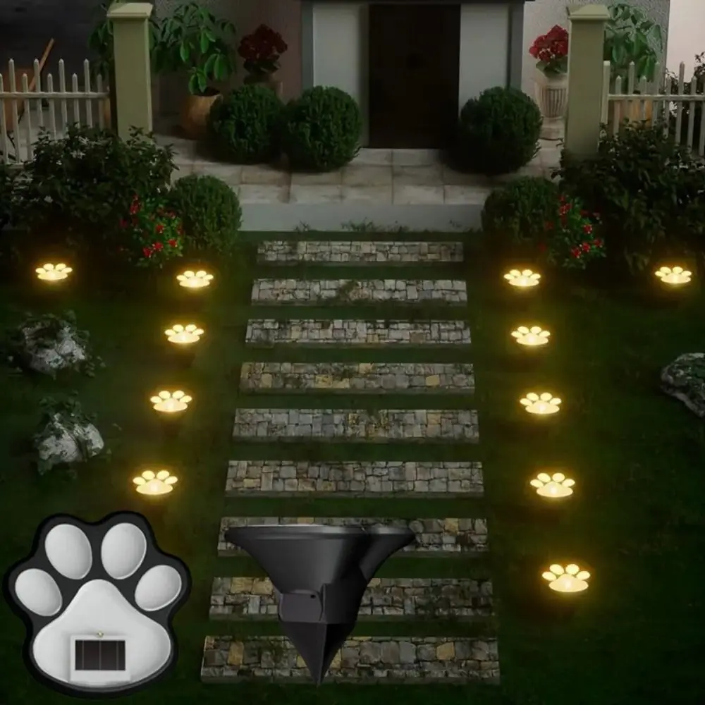 4Pcs Intelligent Light Control Outdoor Solar Light Energy Saving Solar Powered Dog Cat Animal Paw Print Light Durable Waterproof