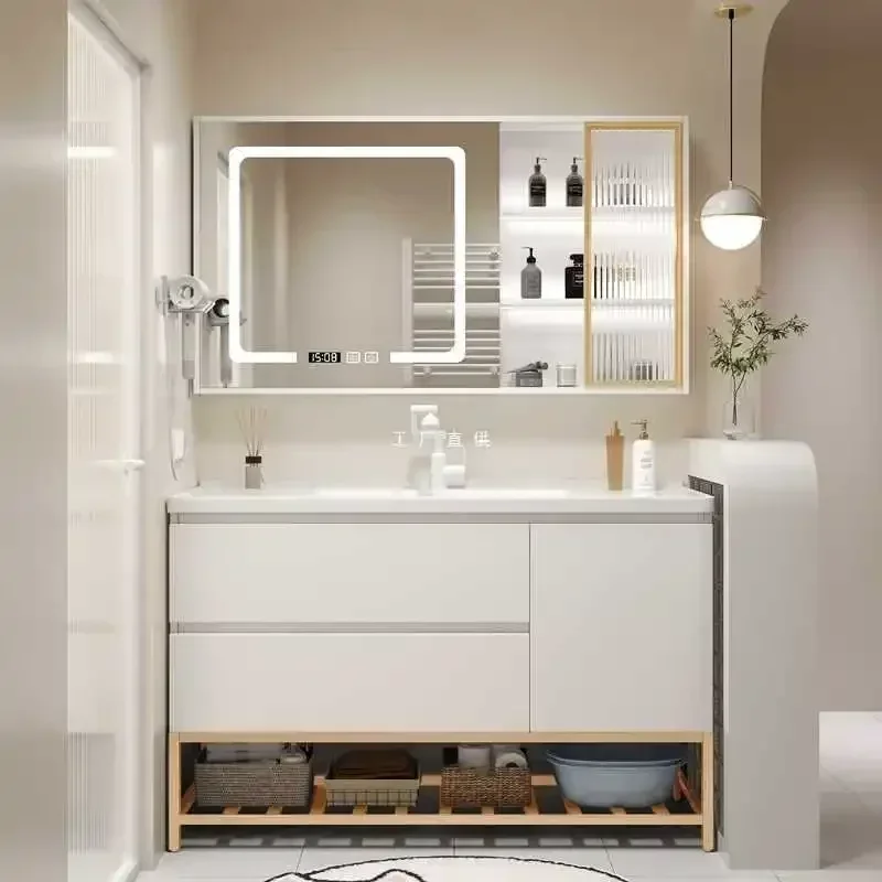 

Nordic Bathroom Vanity Cabinet With Ceramic Sink Combination Set Modern Floor Cabinet Washstand Stone Slab One Basin Hand Wash