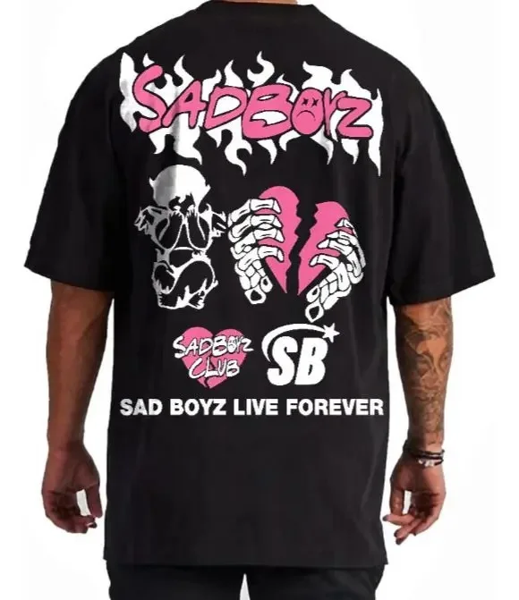 Men's Sad Boy Pink Heart Latin Urban Vintage Washed T-Shirt, Ninos Tristes Streetwear Graphic Tee