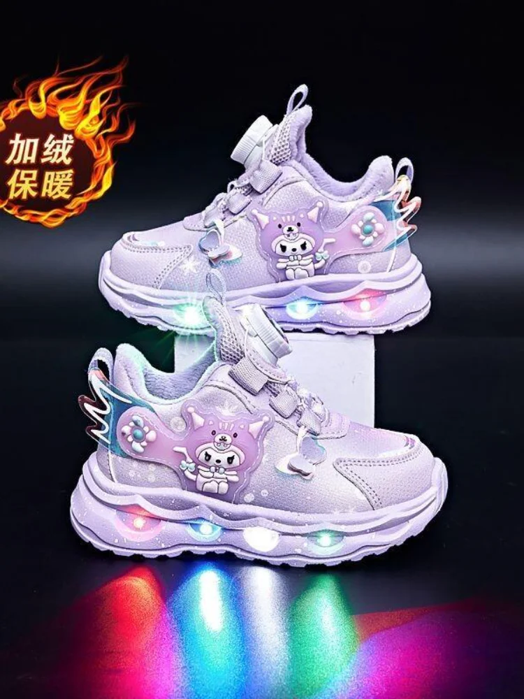 

Sanrio Kuromi/Детские кроссовки со светодиодной подсветкой, повседневная обувь для девочек с героями мультфильмов, детские противоскользящие спортивные кроссовки для бега, теннисная обувь