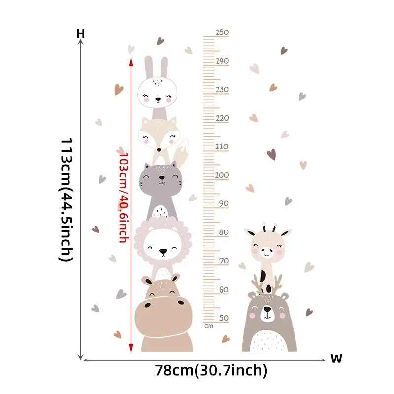 1Pcs Cute Cartoon Kids Height Measuring Ruler, Baby Room Stickers, Beautiful and Not Hurt the Wall