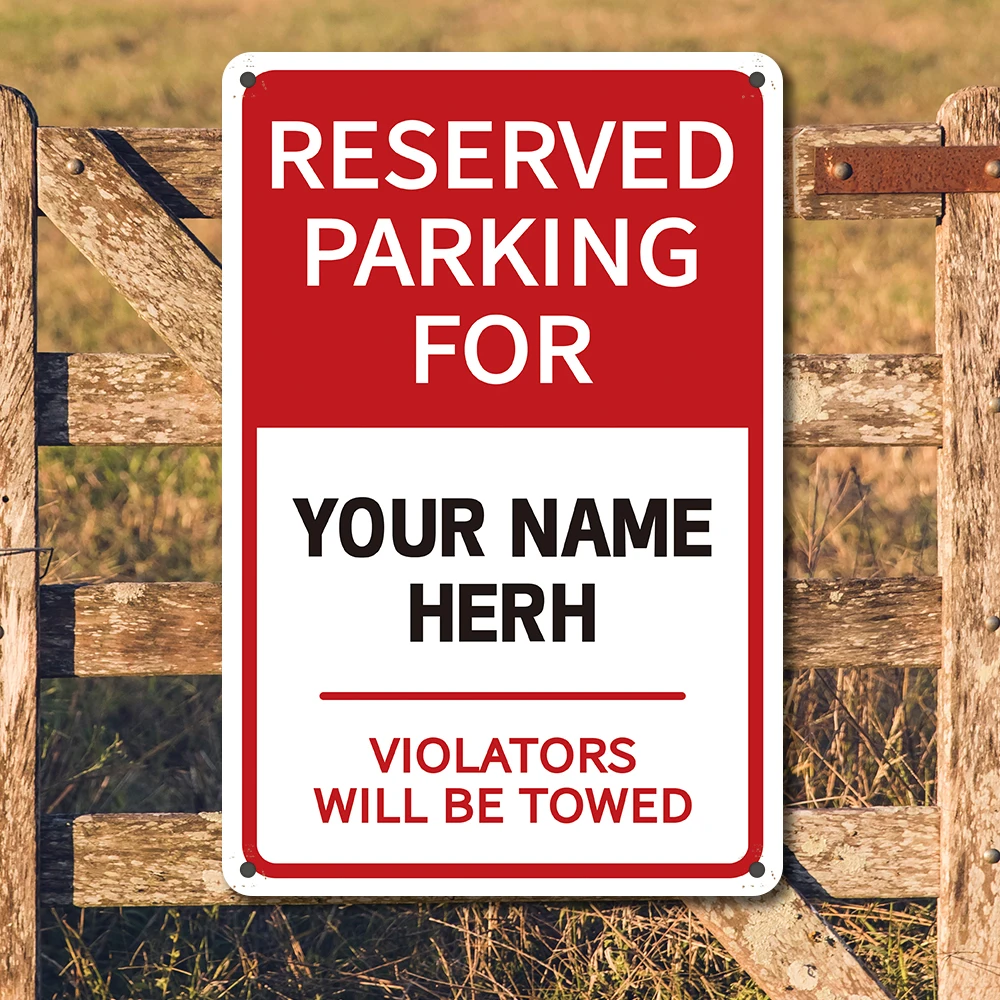 2D Flat Custom Reserved Parking Metal Tin Sign, 