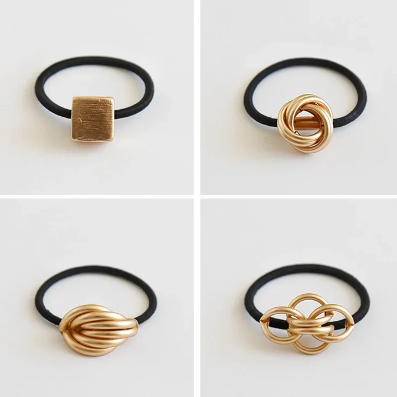 Metal Round Hair Ties Ponytail Rope Gold Color Hair Rope Elastic Hair Band for Women Fashion Jewelry Headwear Korean Accessories