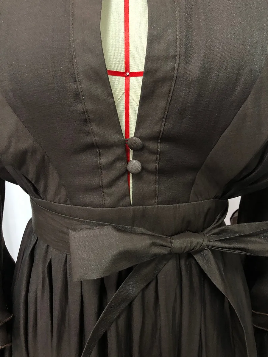 TWOTWINSTYLE خمر تقسم قطع سليم منتصف فستان للنساء الوقوف طوق كم طويل المتدرج تكدرت هيم ثوب أنيق الإناث #6