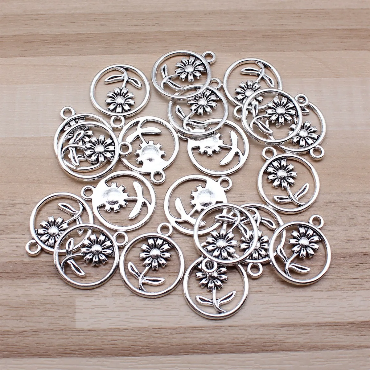 IFOCUS 20pcs/Lot Flower Charms For DIY Jewelry Making Zinc Alloy 17x21mm/0.67x0.83inch